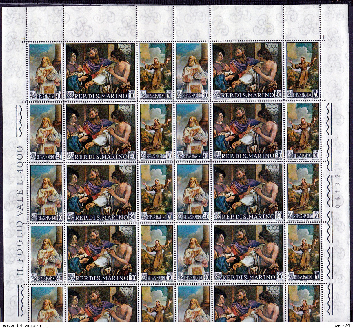 1967 San Marino Saint Marin GUERCINO Minifoglio Di 10 Trittici  MNH** Triptych Sheet - Blocchi & Foglietti