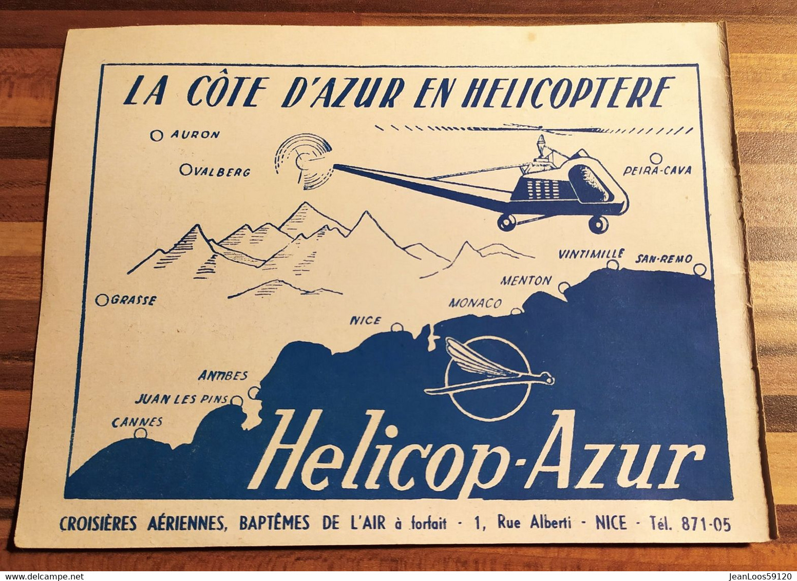 1952 HELICOP AZUR Nice La Côte D'azur En Hélicoptère - Croisière Aérienne Baptême De L'air - Publicité De Magazine - Hubschrauber