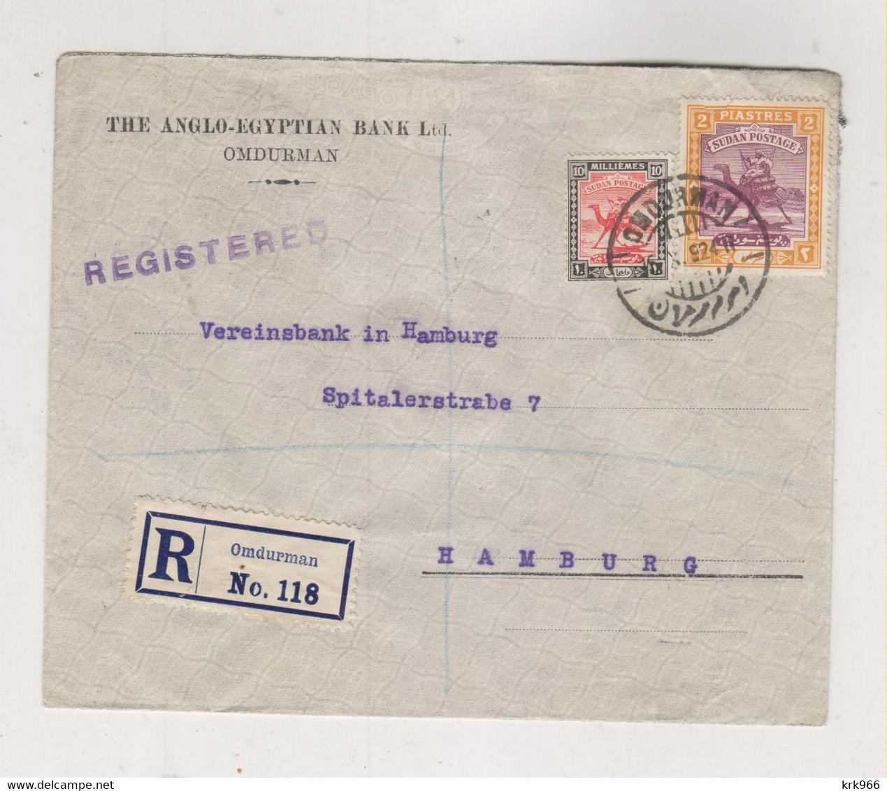 SUDAN OMDURMAN 1924 Registered Cover To Germany - Soudan (...-1951)