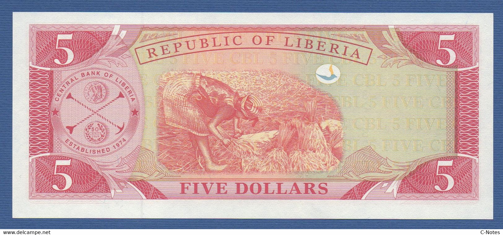 LIBERIA - P.21a – 5 Dollars 1999 UNC, Serie AF3218245 - Liberia