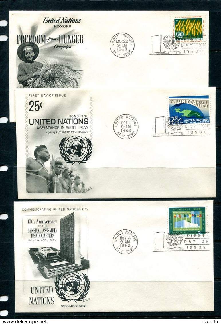 UN 1963 Accumulation 9 First Day Of Issue Covers Sc 114-122 Used 11870 - Colecciones & Series