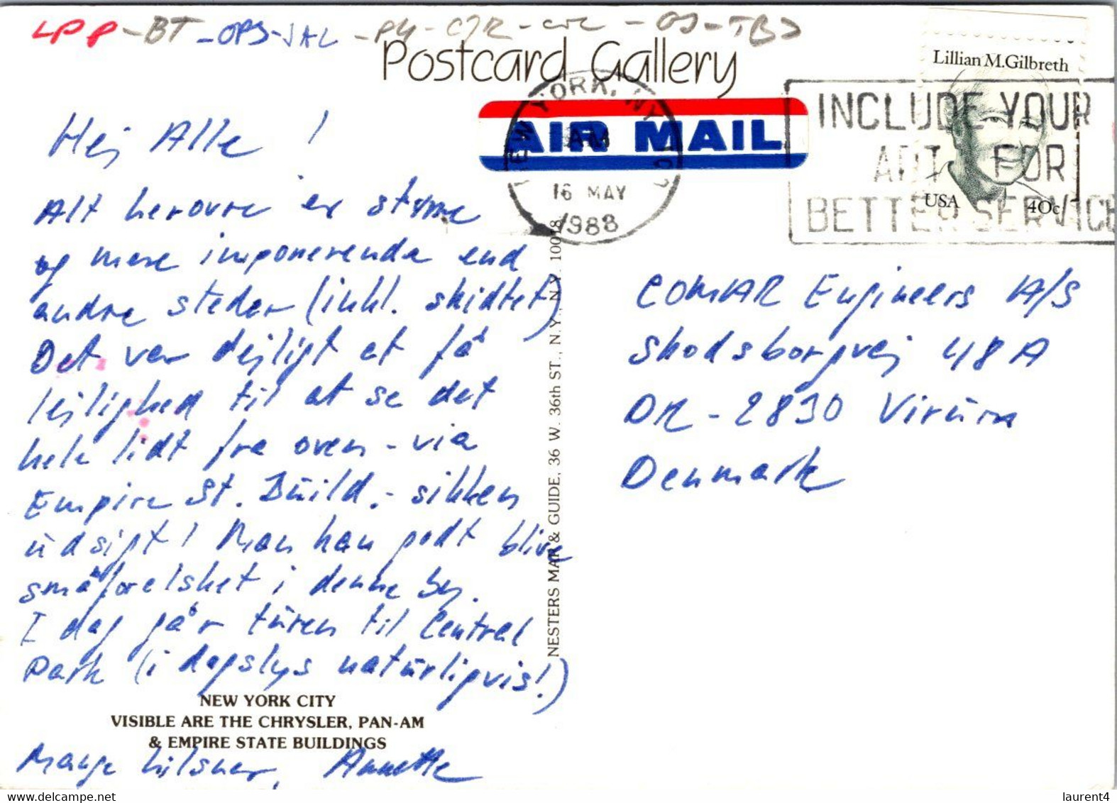 (3 C 18) USA Posted To Denmark - 1988 - New York City - Chrysler Building