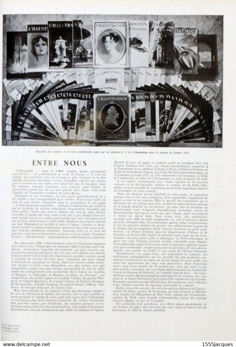 L'ILLUSTRATION N° 5000 31-12-1938 BAO DAÏ UKRAINE PIE XI INVALIDES PUBLICITÉ PERRIER PEARL BUCK DINAN TOURNEURS SUR BOIS