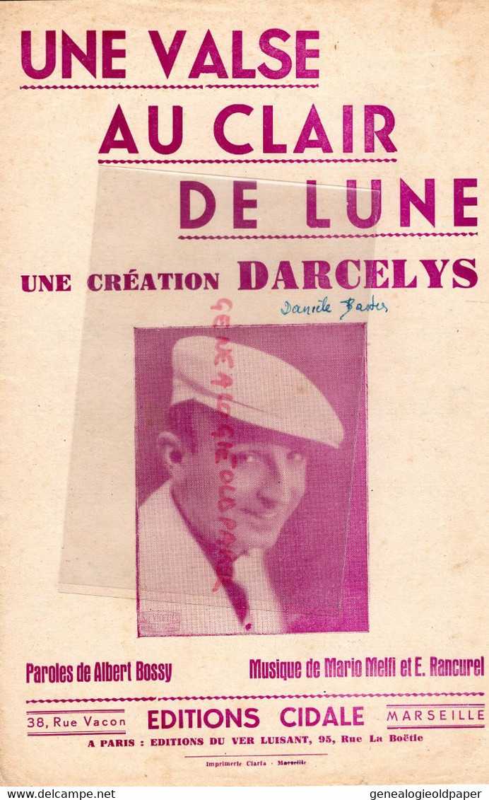 PARTITION MUSIQUE-UNE VALSE AU CLAIR DE LUNE-DARCELYS-ALBERT BOSSY-MARIO MELFI-RANCUREL-CIDALE MARSEILLE PARIS - Noten & Partituren