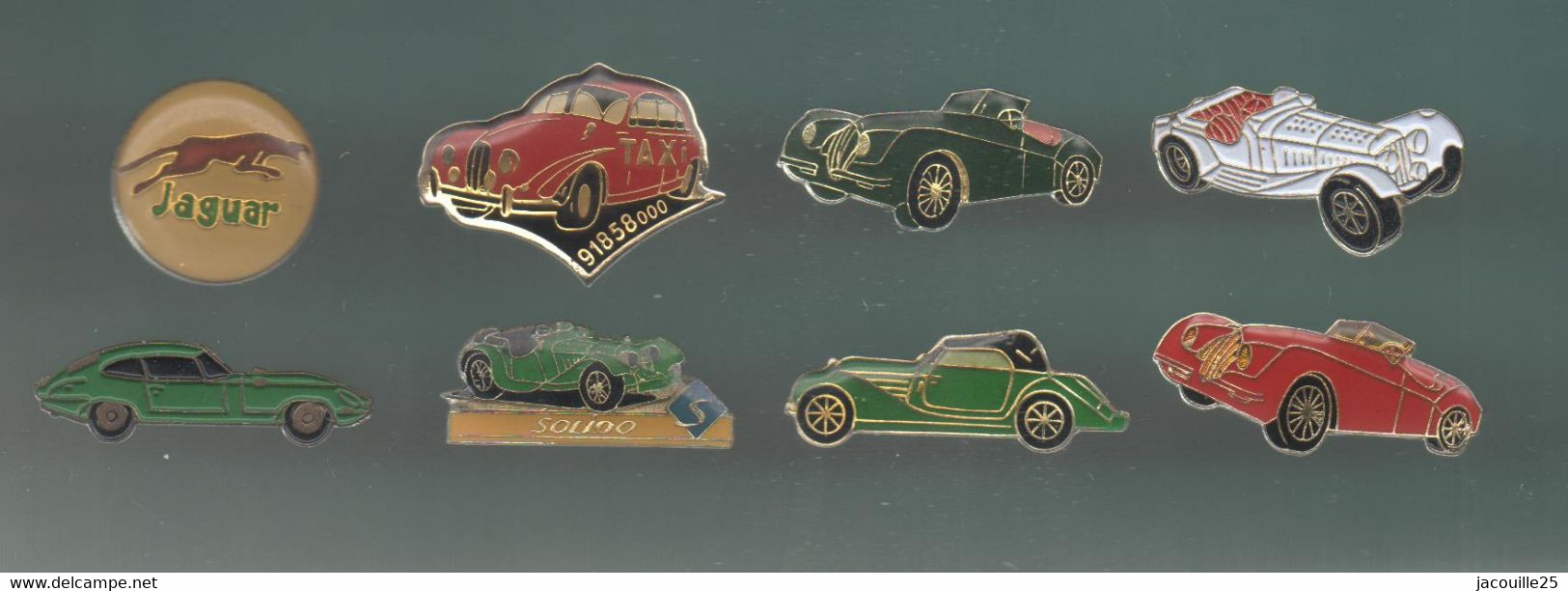 PINS PIN'S AUTO 537 JAGUAR TYPE E AUTOMOBILE SOLIDO TAXI LOT 8 PINS - Jaguar