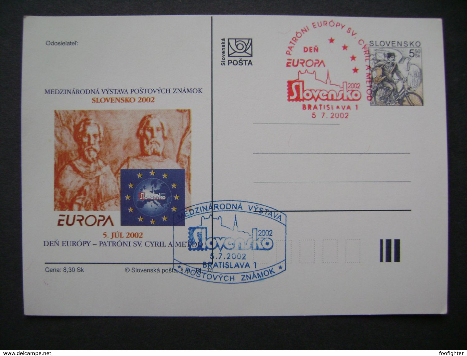 Slovakia International Postage Stamp Exhibition BRATISLAVA 2002 Patrons Of Europe Cyril And Methodius Stationery Entier - Ansichtskarten