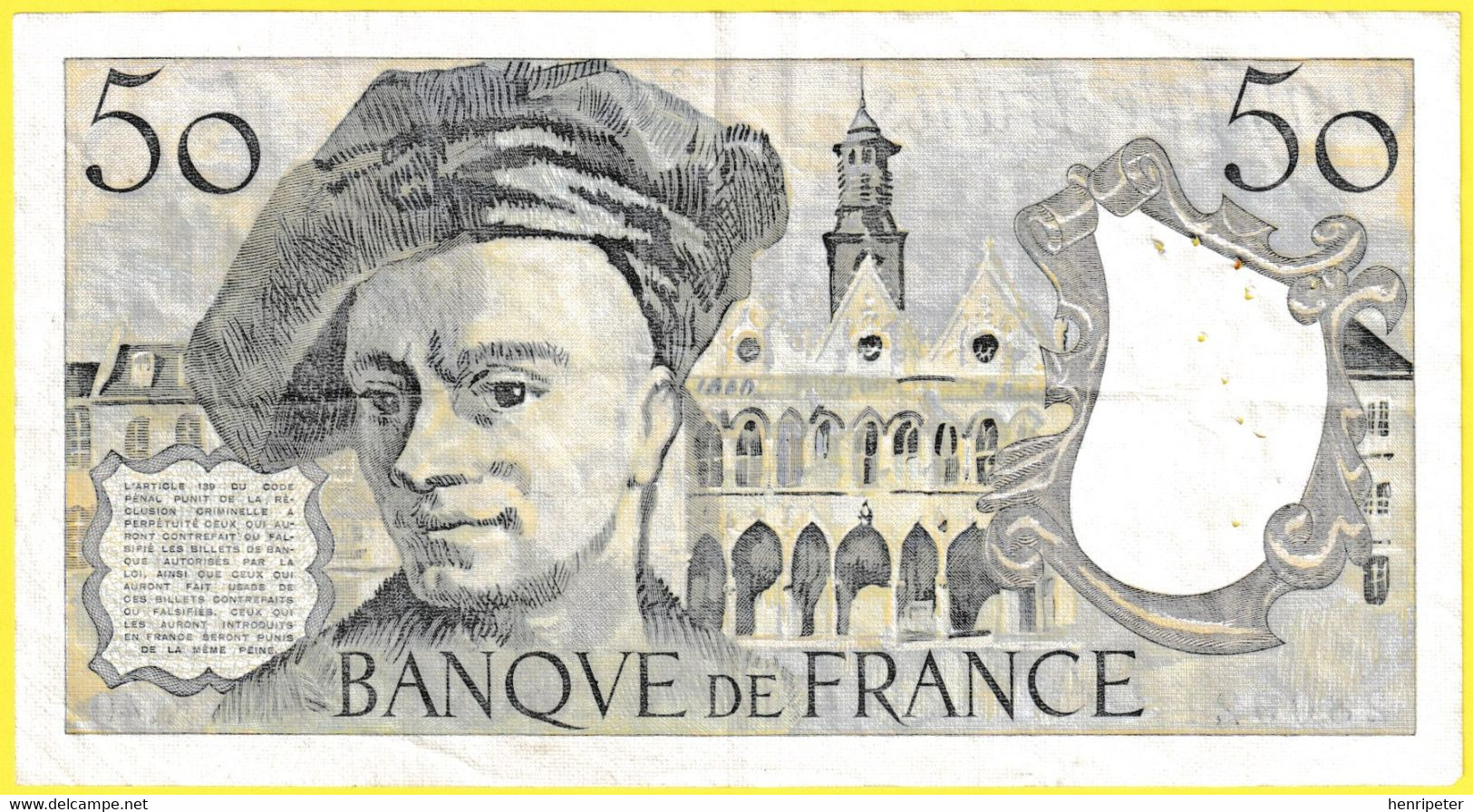 Billet De Banque Usagé Qualité Courante - 50 Francs MAURICE QUENTIN DE LA TOUR - K.40 N°280921 - France 1984 - 50 F 1976-1992 ''quentin De La Tour''