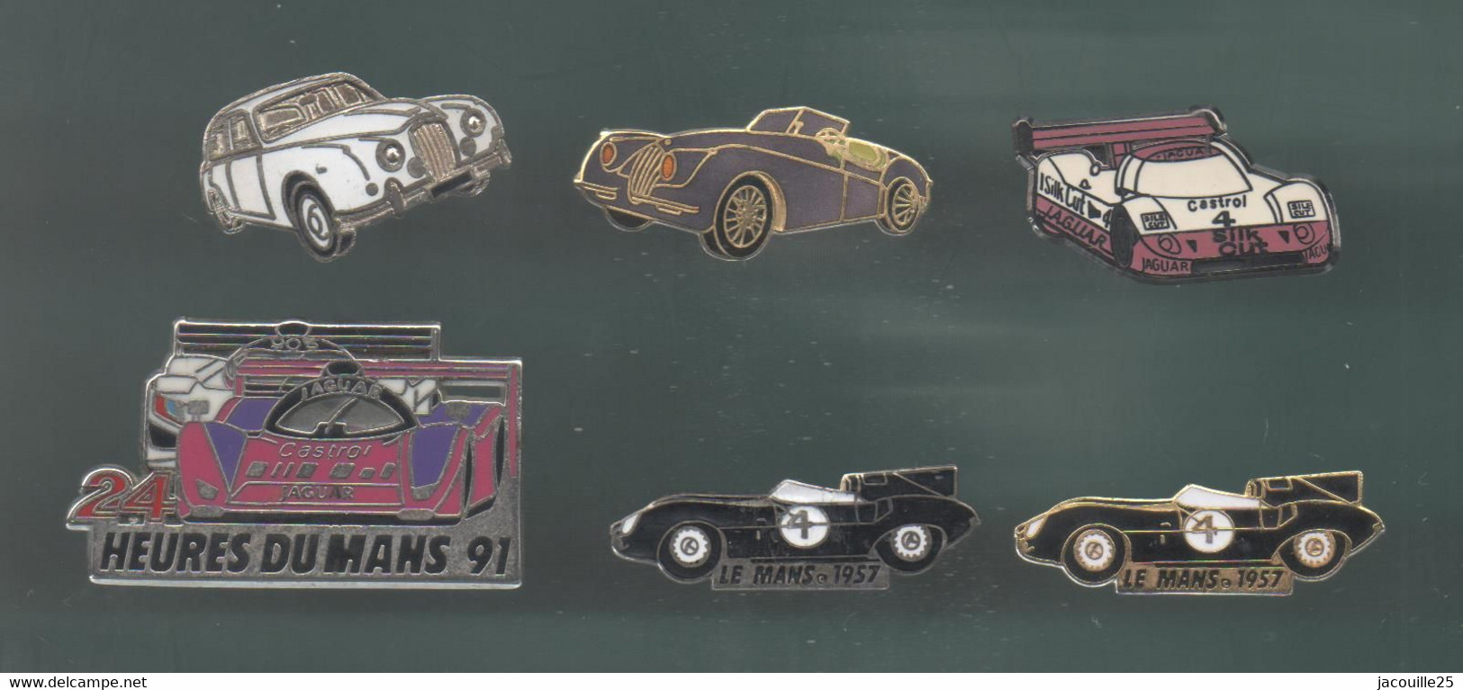 PINS PIN'S AUTO 539 JAGUAR EGF CASTROL LE MANS 1957 DORE ET ARGENTE PEUGEOT 905 CABRIOLET  LOT 6 PINS - Jaguar