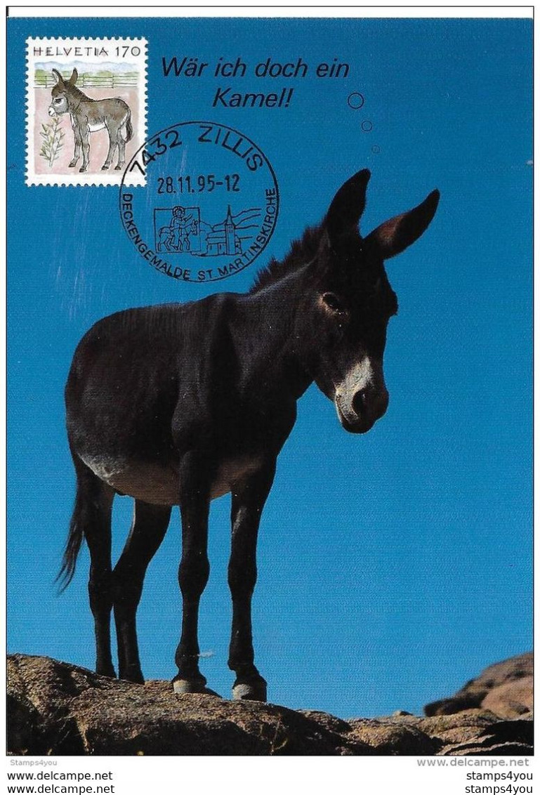 108 - 8 - Carte Suisse Avec Timbre "âne" Et Cachet Illustré De Zillis 1995 - Ezels