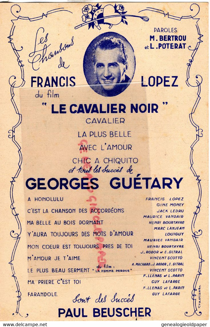 PARTITION MUSIQUE-LA PLUS BELLE- LE CHEVALIER NOIR-GEORGES GUETARY-FRANCIS LOPEZ-MAX BERT-BEUSCHER PARIS - Partituren