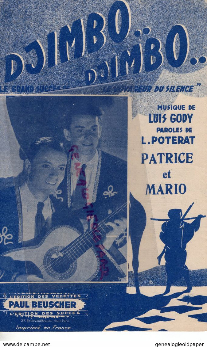 PARTITION MUSIQUE-DJIMBO..DJIMBO-VOYAGEUR SILENCE-LUIS GODY-POTERAT-PATRICE ET MARIO-BEUSCHER PARIS 1946 - Scores & Partitions