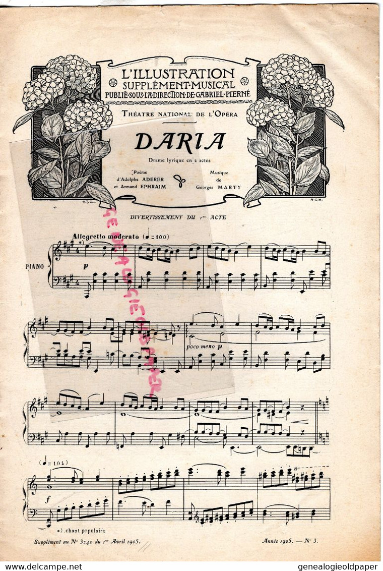 PARTITION MUSIQUE- DARIA- PETITE BOHEME-GABRIEL PIERNE- ADOLPHE ADERER-ARMAND EPHRAIM- GEORGES MARTY-AVRIL 1905 - Scores & Partitions