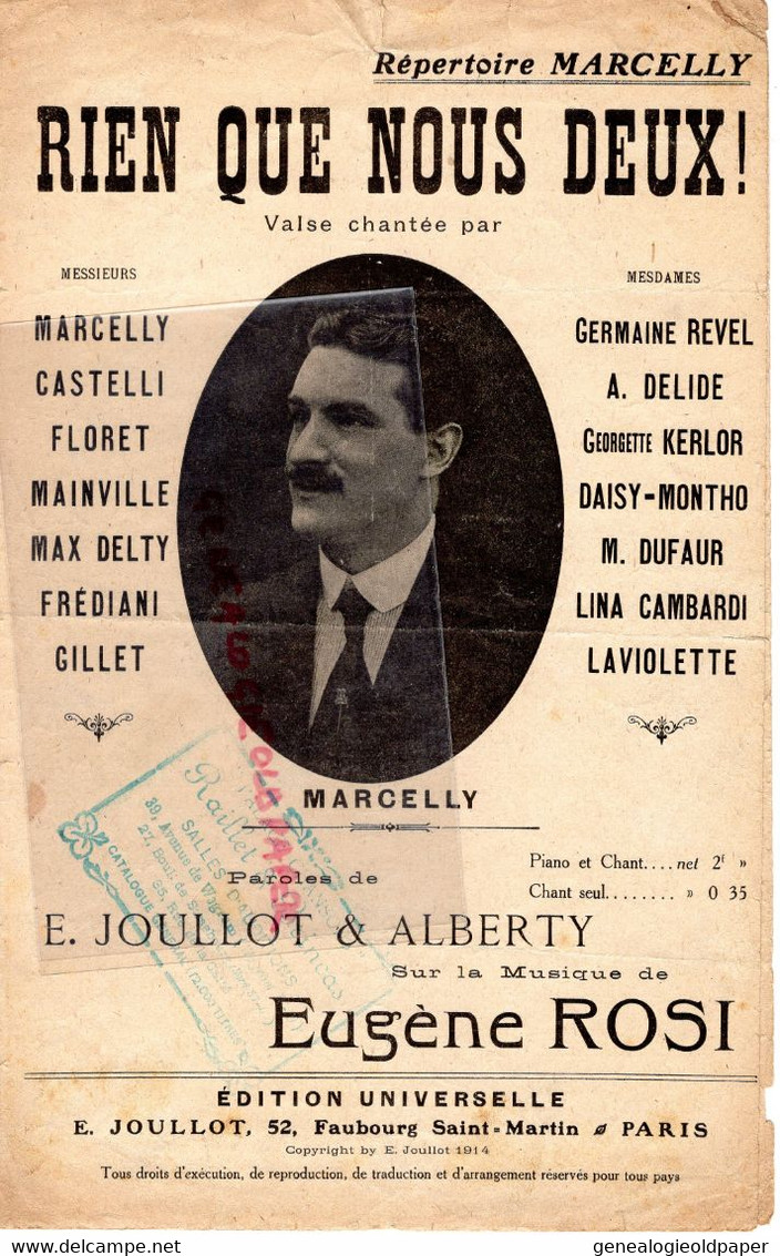 PARTITION MUSIQUE- VALSE RIEN QUE NOUS DEUX-MARCELLY-CASTELLI-JOULLOT ALBERTY- LAVIOLETTE-REVEL-DELIDE-PARIS - Noten & Partituren