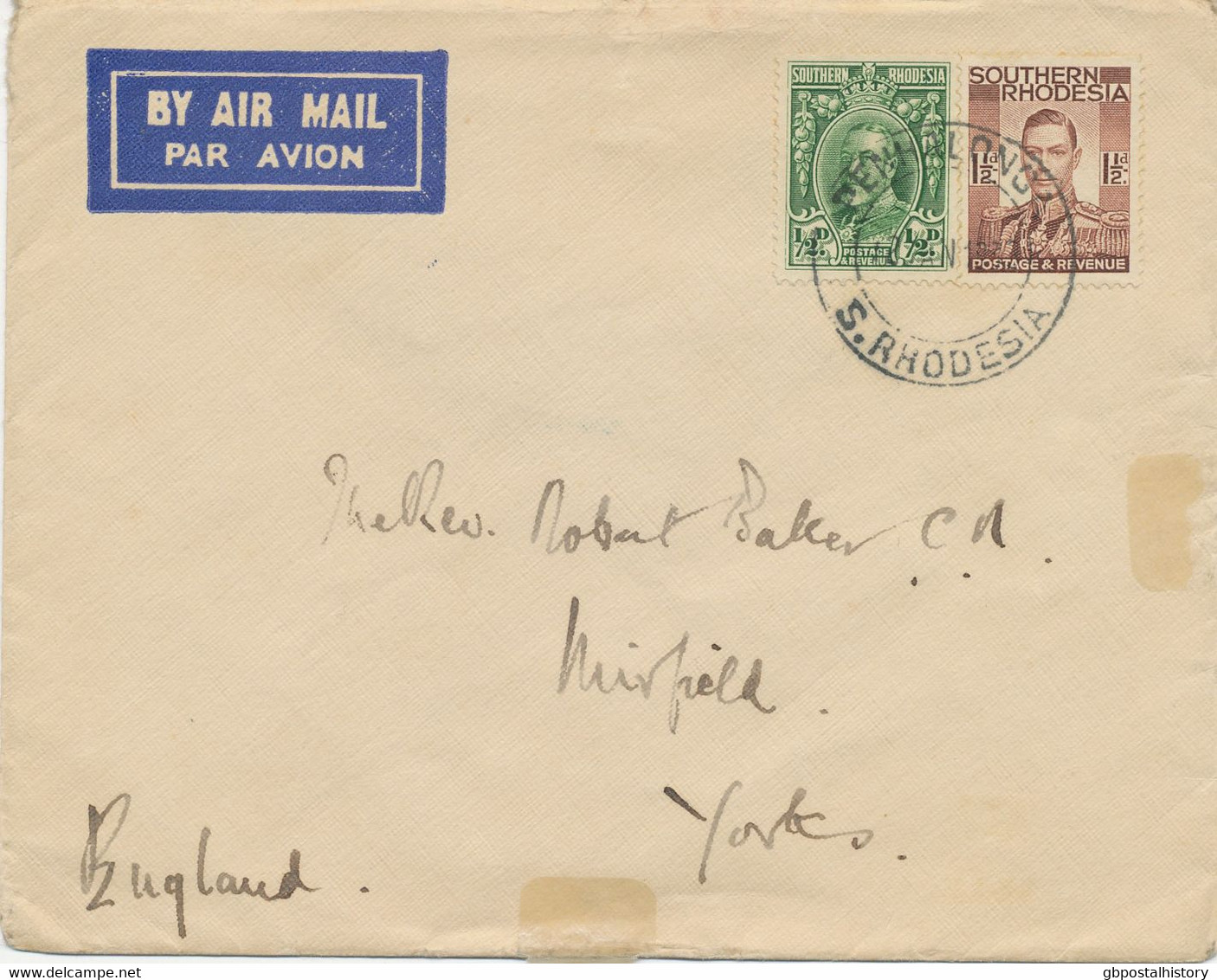 SOUTH RHODESIA 1936/47, George V 1/2d And George VI 1 1/2d On VF Airmail Cover To England, 2d Victoria Falls On VF Cover - Southern Rhodesia (...-1964)