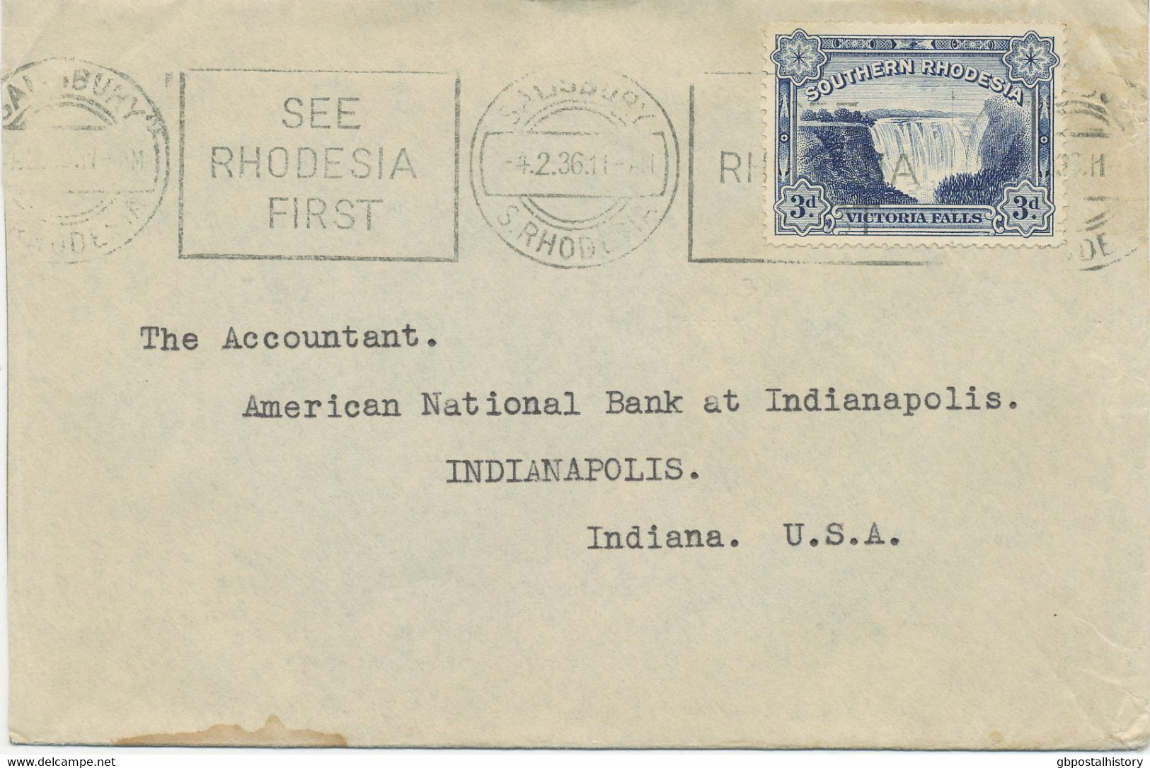 SOUTH RHODESIA 1936/47, George V 1/2d And George VI 1 1/2d On VF Airmail Cover To England, 2d Victoria Falls On VF Cover - Southern Rhodesia (...-1964)