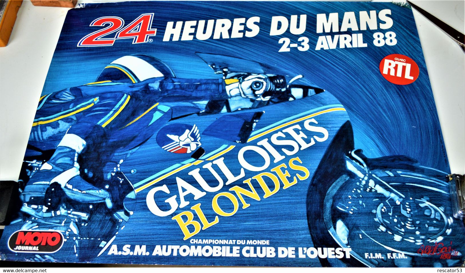 Rare Affiche Originale 24 Heures Du Mans Moto De 1988 40 X 53 Cm - Altri & Non Classificati