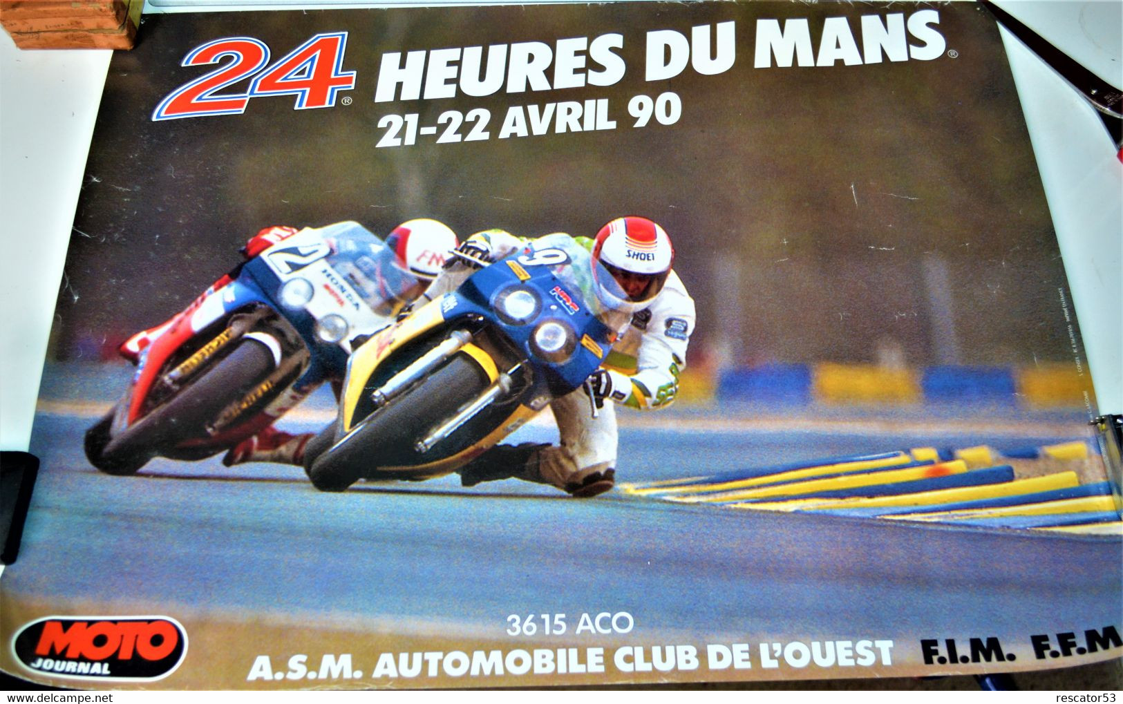 Rare Affiche Originale 24 Heures Du Mans Moto De 1990 40 X 53 Cm - Other & Unclassified