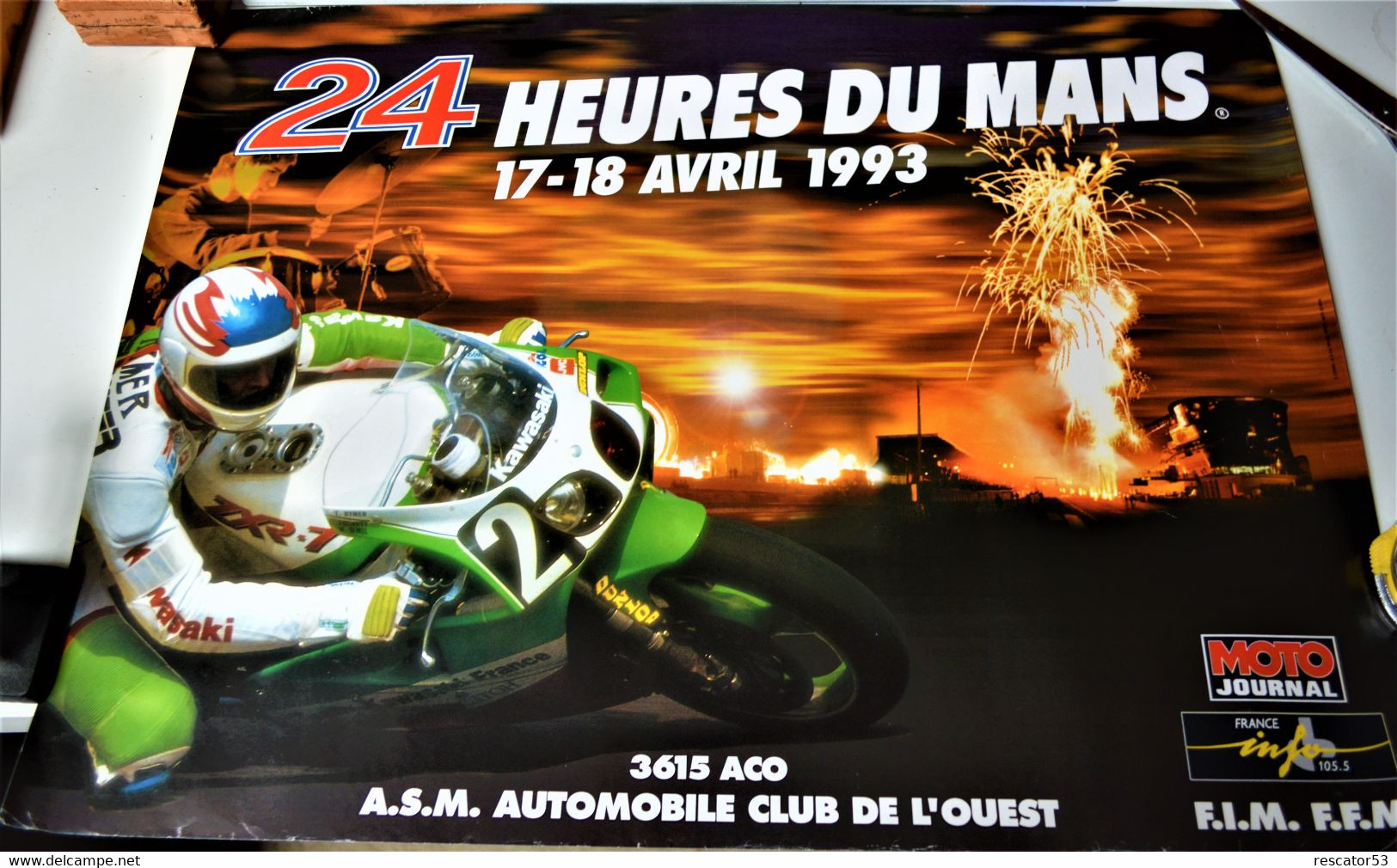 Rare Affiche Originale 24 Heures Du Mans Moto De 1993 40 X 53 Cm - Otros & Sin Clasificación