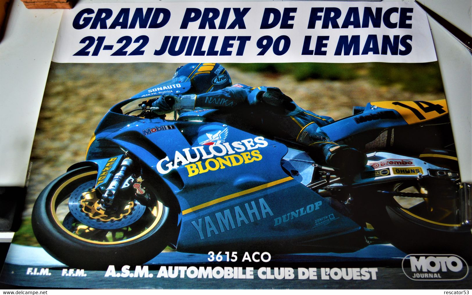 Rare Affiche Originale Grand Prix De France Le Mans Moto De 1990 40 X 53 Cm - Otros & Sin Clasificación