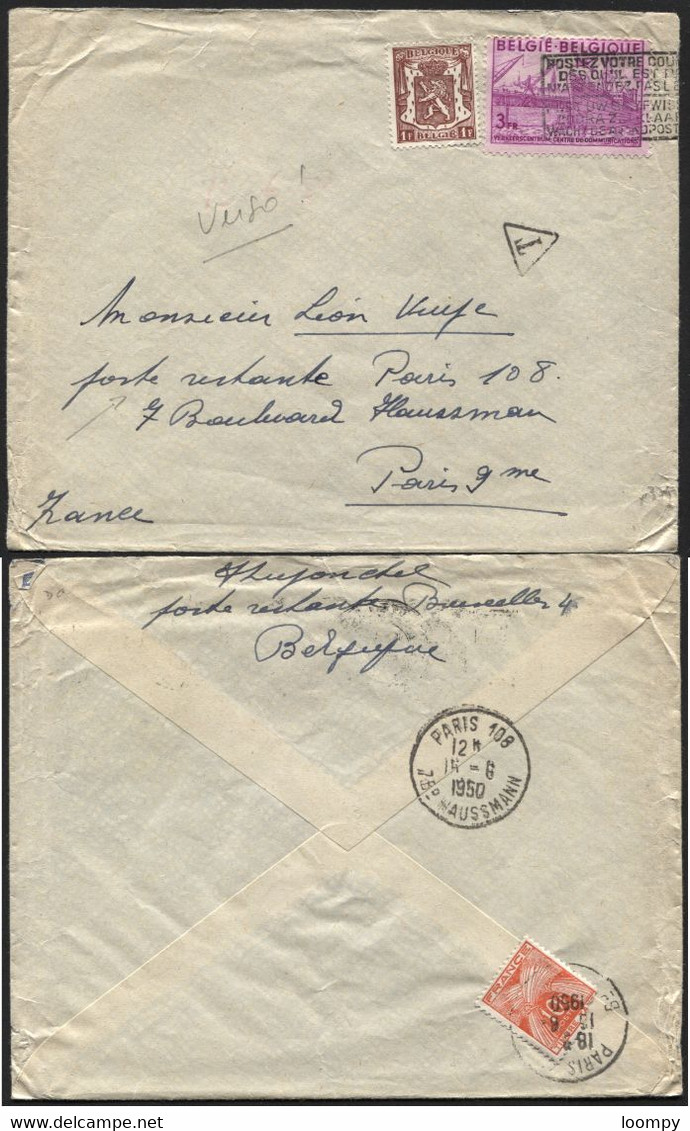 POSTE RESTANTE - 3fr Expo +1fr Obl. S/lettre Vers Paris + TTx Français Pour Poste Restante BD HAUSMANN 1950 (x379) - 1948 Export