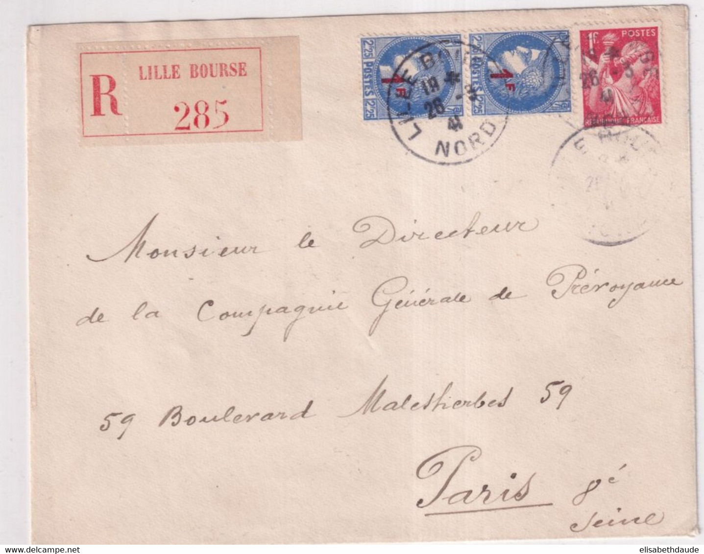 1941 - CERES SURCHARGEE + IRIS - ENVELOPPE RECOMMANDEE De LILLE => PARIS - Briefe U. Dokumente