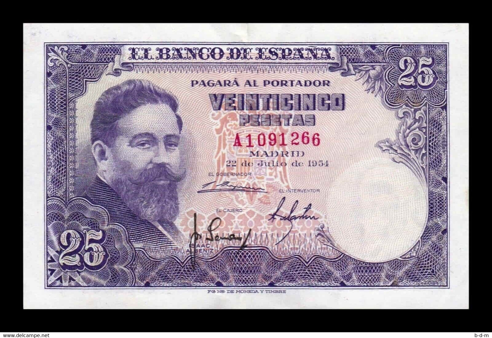 España Spain 25 Pesetas Isaac Albeniz 1954 Pick 147 Serie A EBC XF - 25 Pesetas