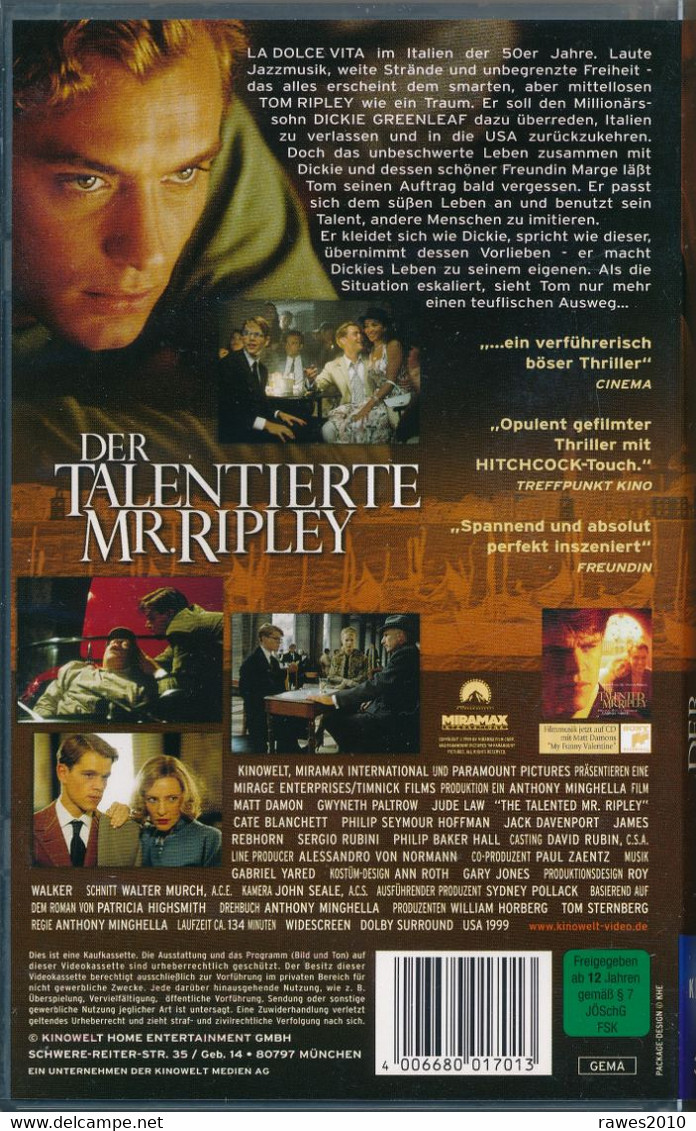 Video : Der Talentierte Mr. Ripley Mit Matt Damon, Gwyneth Paltrow, Jude Law Und Cate Blanchett - Romantique