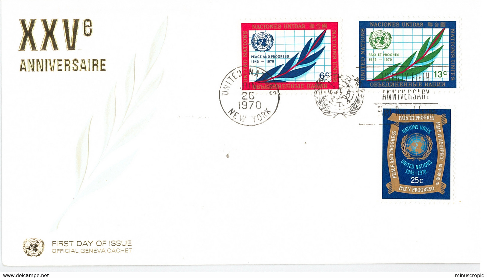 Enveloppe FDC Nations Unies - 25ème Anniversaire - New York - 1970 - Brieven En Documenten