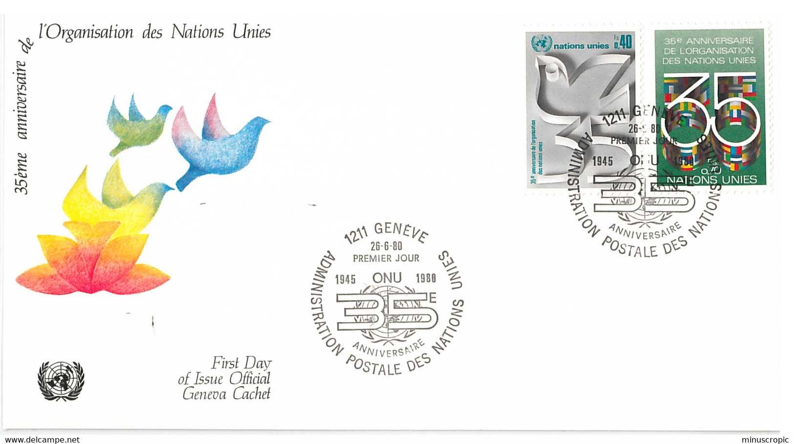 Enveloppe FDC Nations Unies - 35ème Anniversaire De L'Organisation Des Nations Unies - Genève - 1980 - Covers & Documents