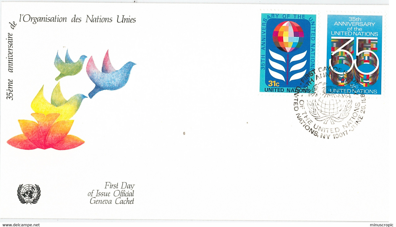 Enveloppe FDC Nations Unies - 35ème Anniversaire De L'Organisation Des Nations Unies - New York - 1980 - Brieven En Documenten