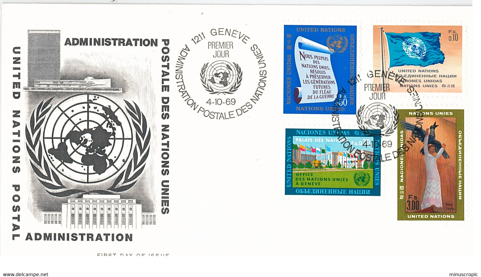 Enveloppe FDC Nations Unies - Administration Postales Des Nations Unies - Genève - 1969 - Covers & Documents