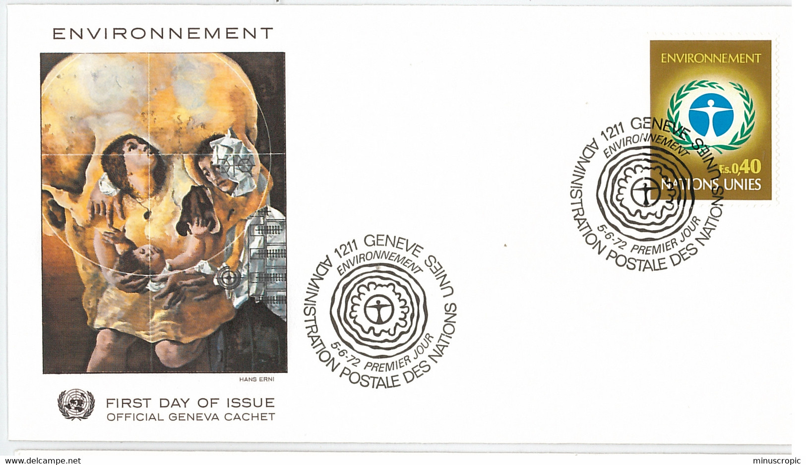 Enveloppe FDC Nations Unies - Environnement 0,40 - Genève - 1972 - Covers & Documents