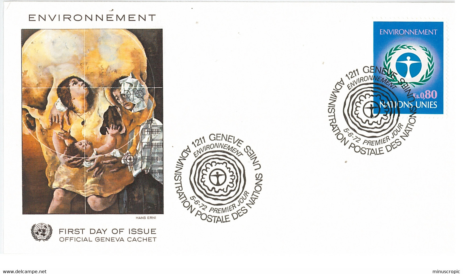 Enveloppe FDC Nations Unies - Environnement 0,80 - Genève - 1972 - Briefe U. Dokumente