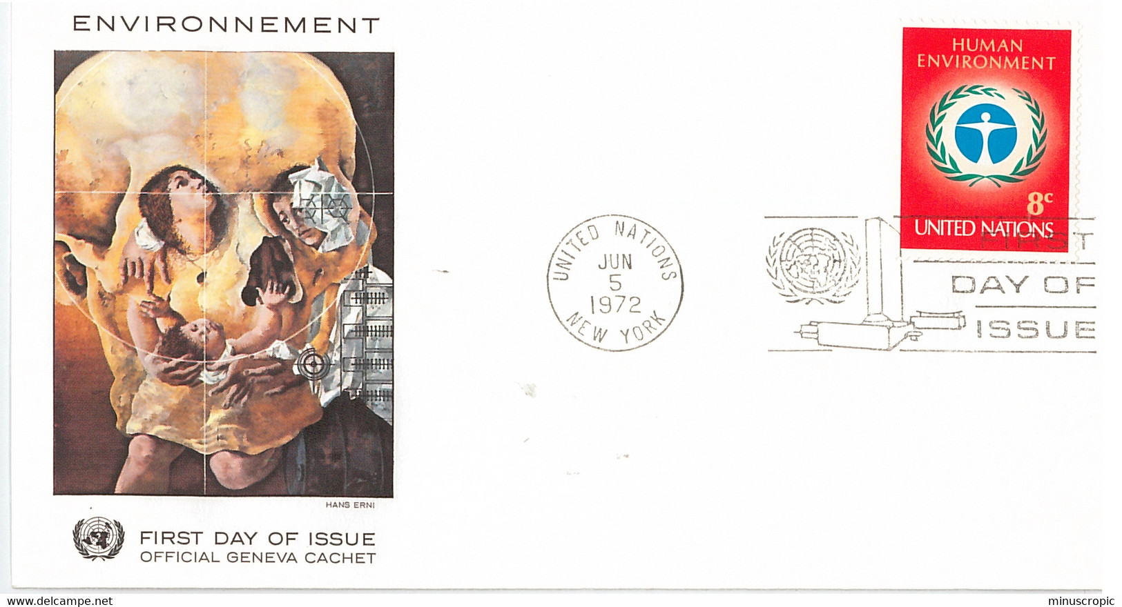 Enveloppe FDC Nations Unies - Environnement 8c - New York - 1972 - Brieven En Documenten