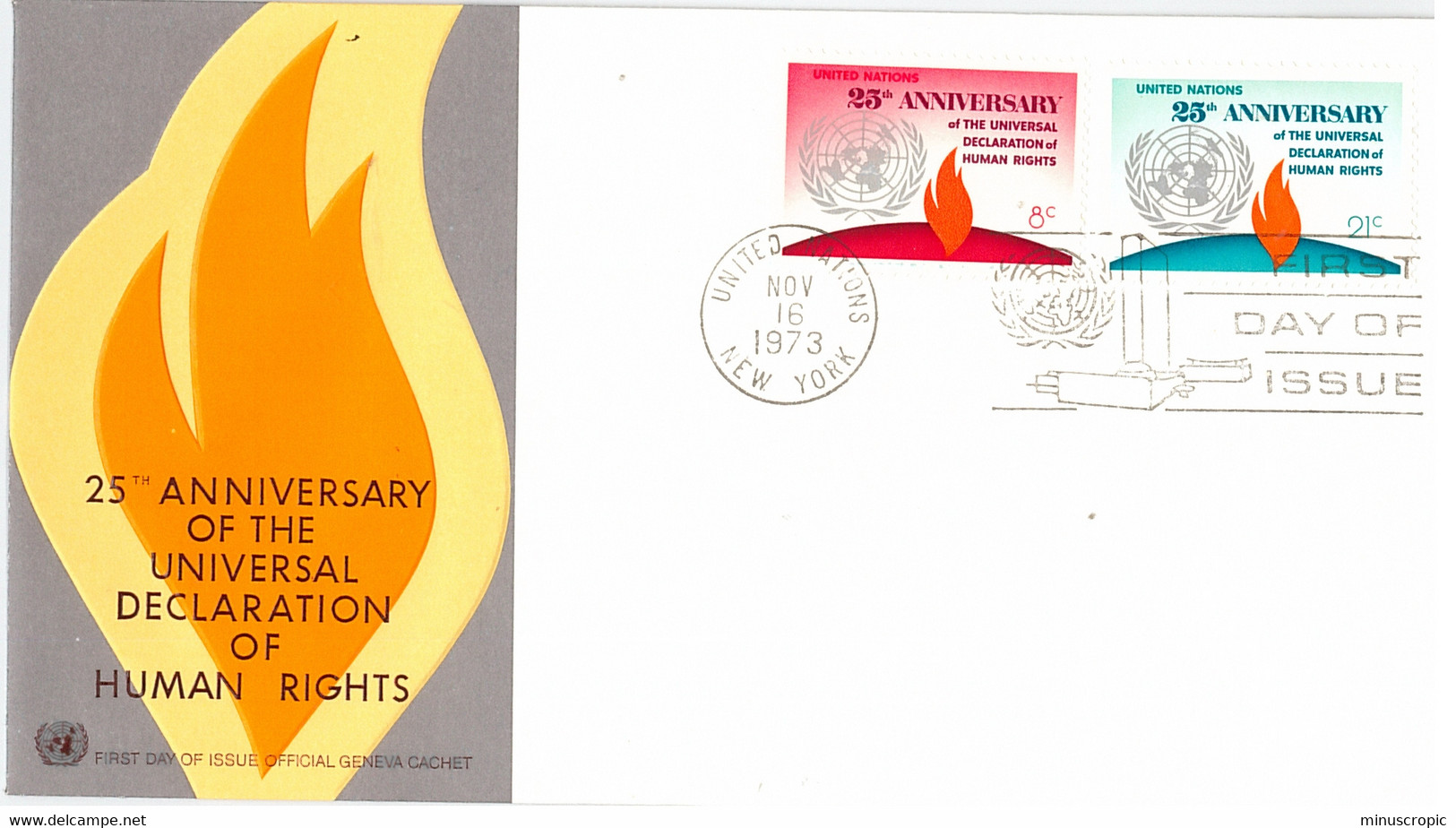 Enveloppe FDC United Nations - 25th Anniversary Of The Universal Declaration Of Human Rights - New York - 1973 - Covers & Documents