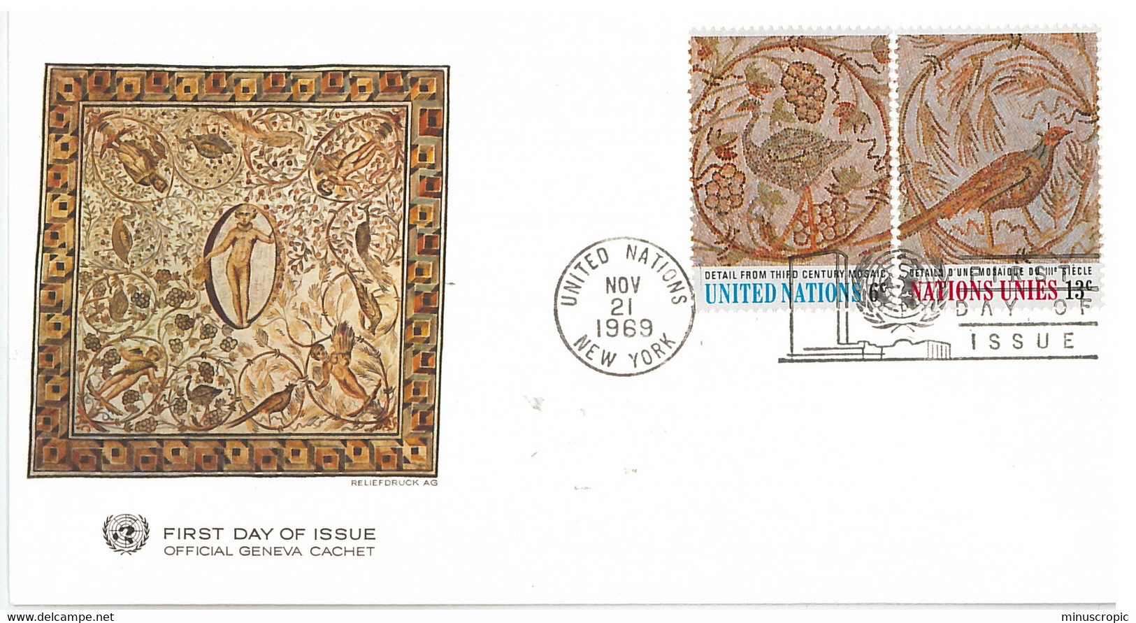 Enveloppe FDC United Nations - Mosaic Of The Four Seasons - New York - 1969 - Lettres & Documents