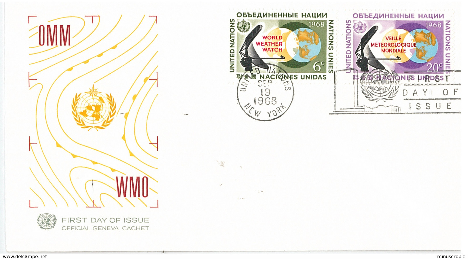 Enveloppe FDC United Nations - OMM WMO - New York - 1968 - Lettres & Documents