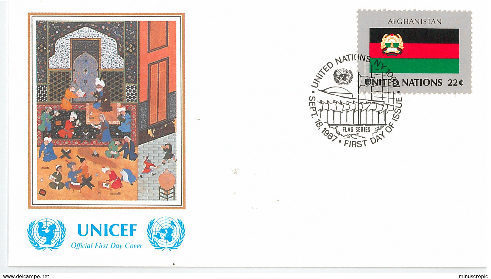 Enveloppe FDC United Nations - UNICEF - Flag Series 1/87 - Afghanistan - 1987 - Brieven En Documenten