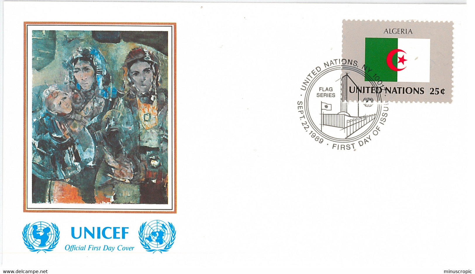 Enveloppe FDC United Nations - UNICEF - Flag Series 1/89 - Algeria - 1989 - Briefe U. Dokumente