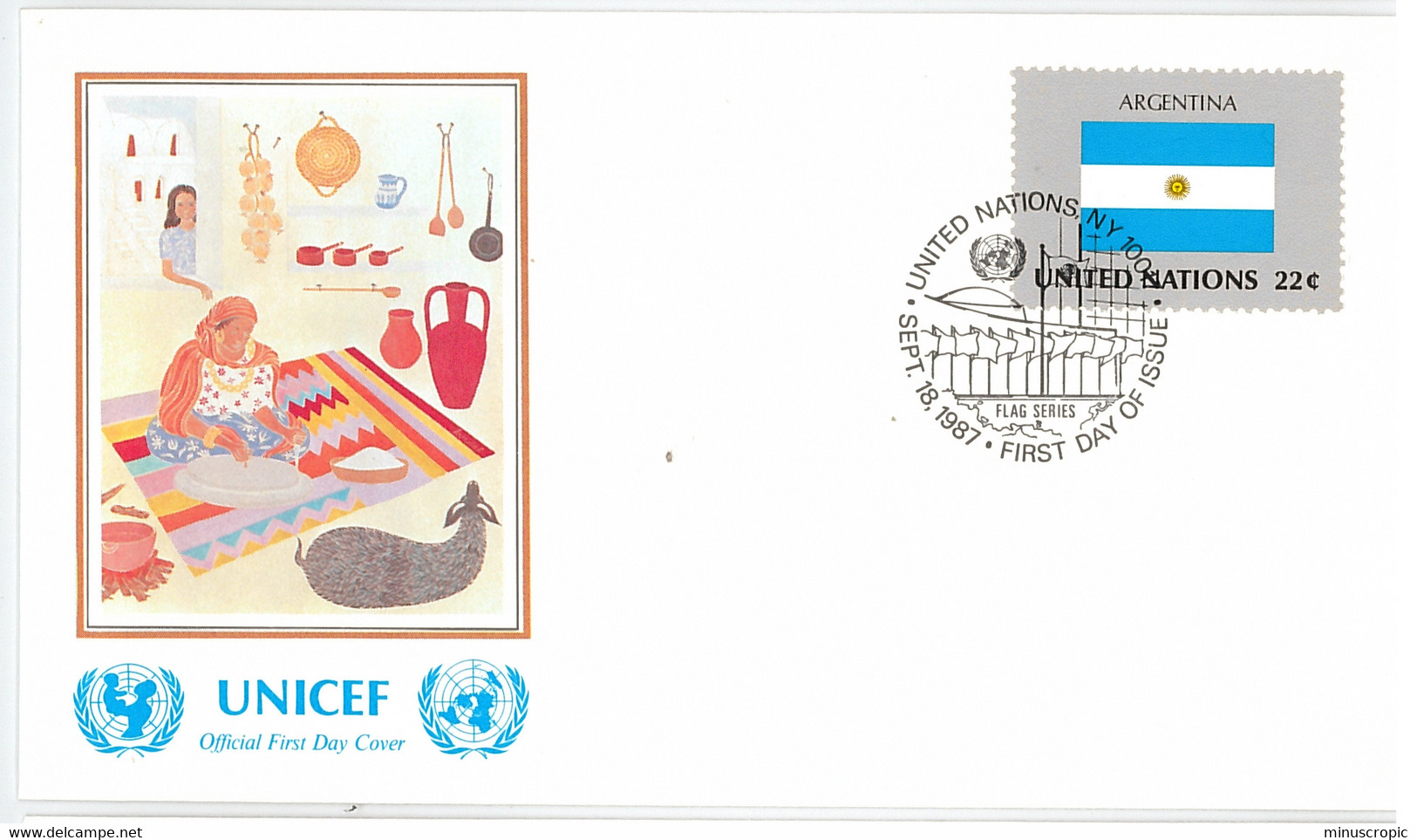 Enveloppe FDC United Nations - UNICEF - Flag Series 2/87 - Argentina - 1987 - Covers & Documents