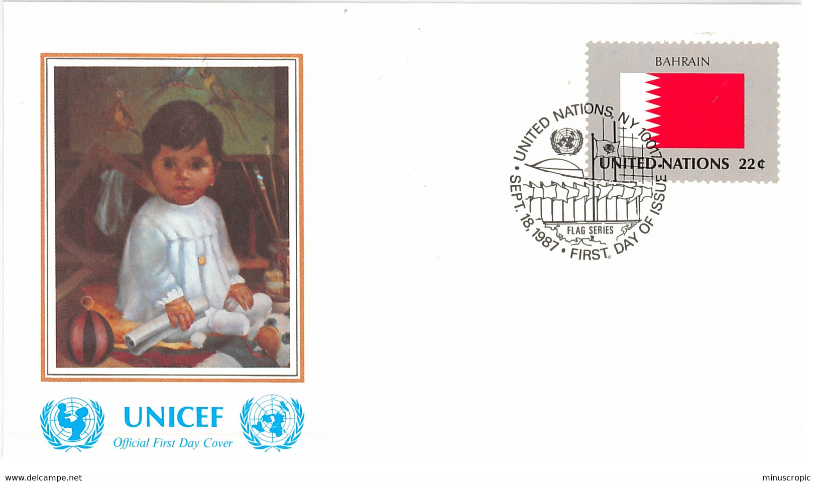 Enveloppe FDC United Nations - UNICEF - Flag Series 3/87 - Bahrain - 1987 - Storia Postale