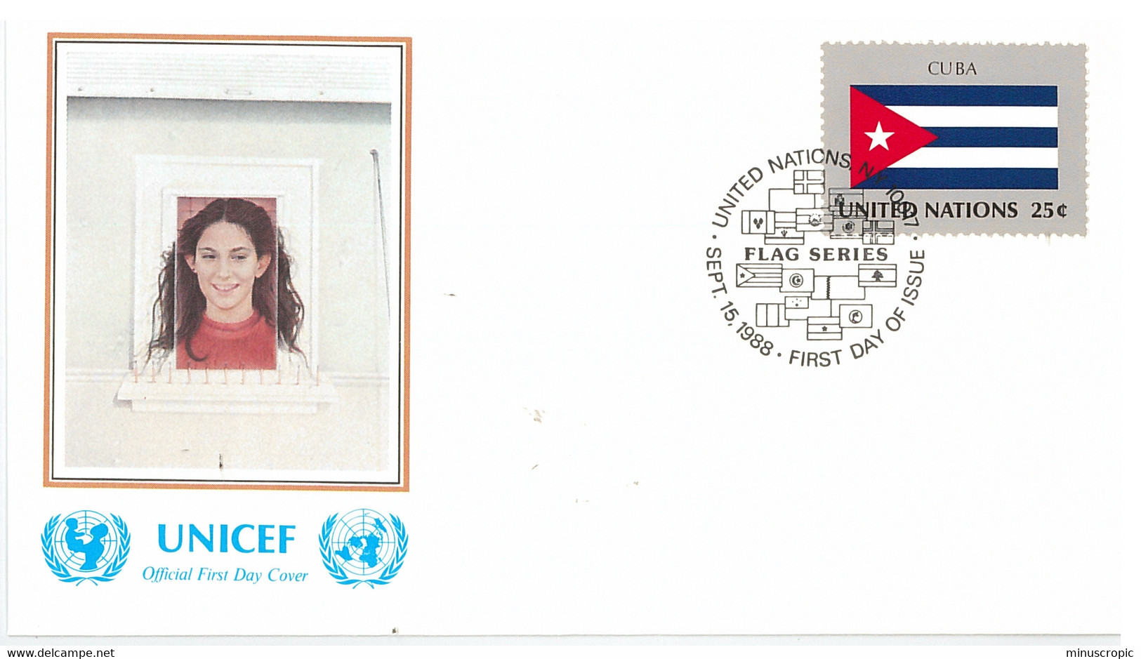Enveloppe FDC United Nations - UNICEF - Flag Series 3/88 - Cuba - 1988 - Storia Postale