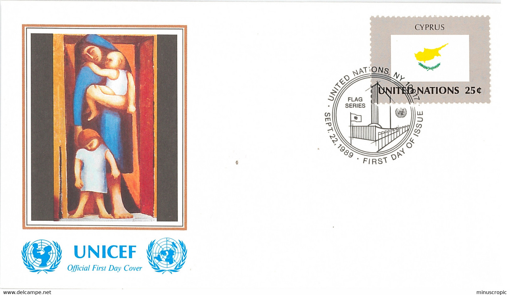 Enveloppe FDC United Nations - UNICEF - Flag Series 3/89 - Cyprius - 1989 - Lettres & Documents