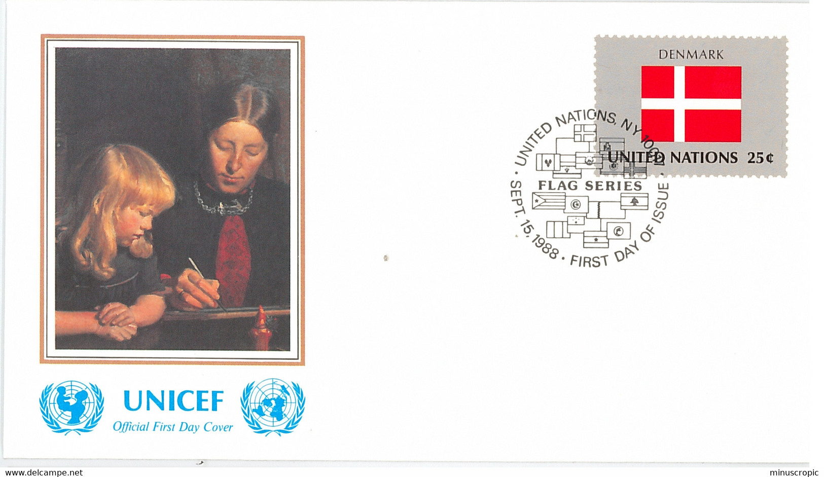 Enveloppe FDC United Nations - UNICEF - Flag Series 4/88 - Denmark - 1988 - Storia Postale