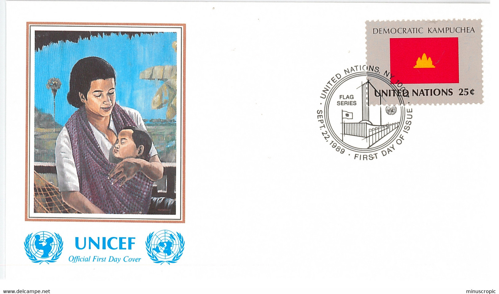 Enveloppe FDC United Nations - UNICEF - Flag Series 4/89 - Democratic Kampuchea - 1989 - Briefe U. Dokumente