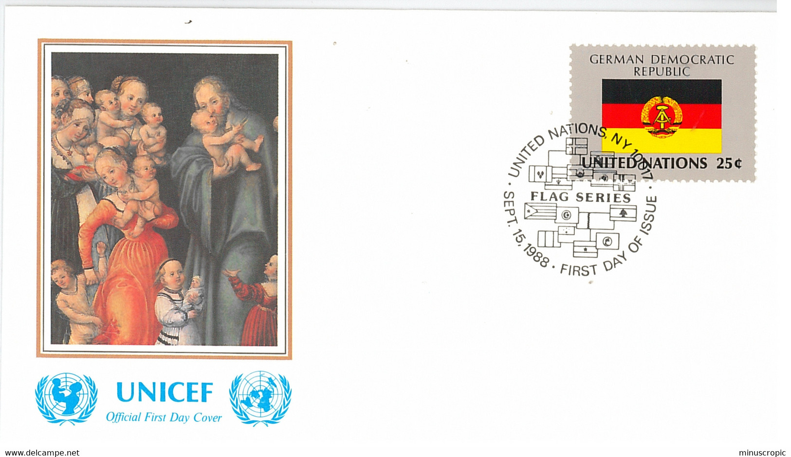 Enveloppe FDC United Nations - UNICEF - Flag Series 5/88 - German Democratic Republic - 1988 - Brieven En Documenten