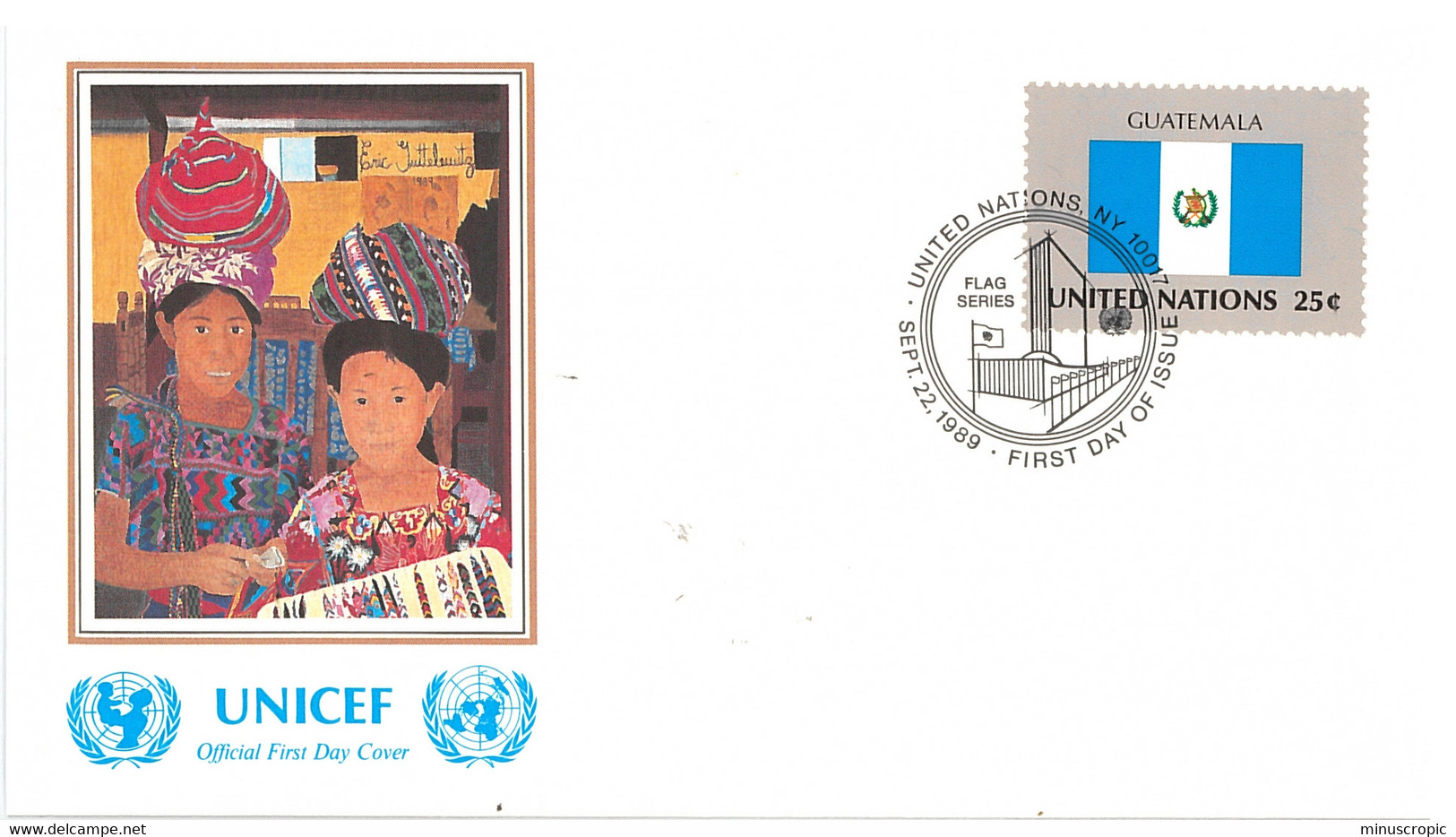 Enveloppe FDC United Nations - UNICEF - Flag Series 5/89 - Guatemala - 1989 - Brieven En Documenten