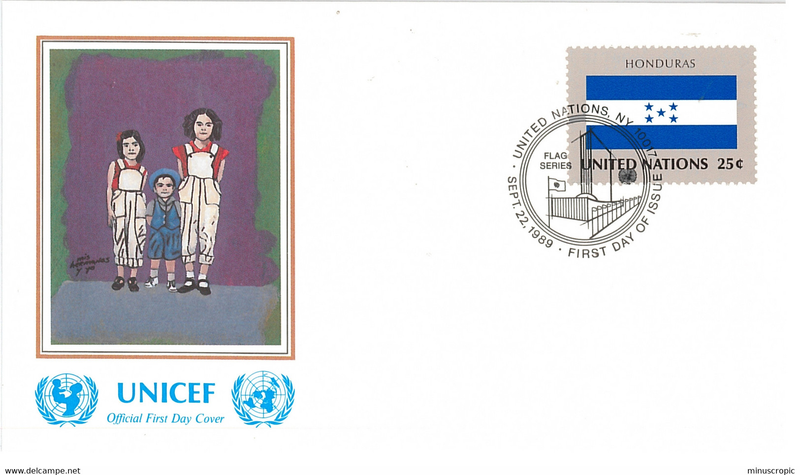 Enveloppe FDC United Nations - UNICEF - Flag Series 7/89 - Honduras - 1989 - Lettres & Documents