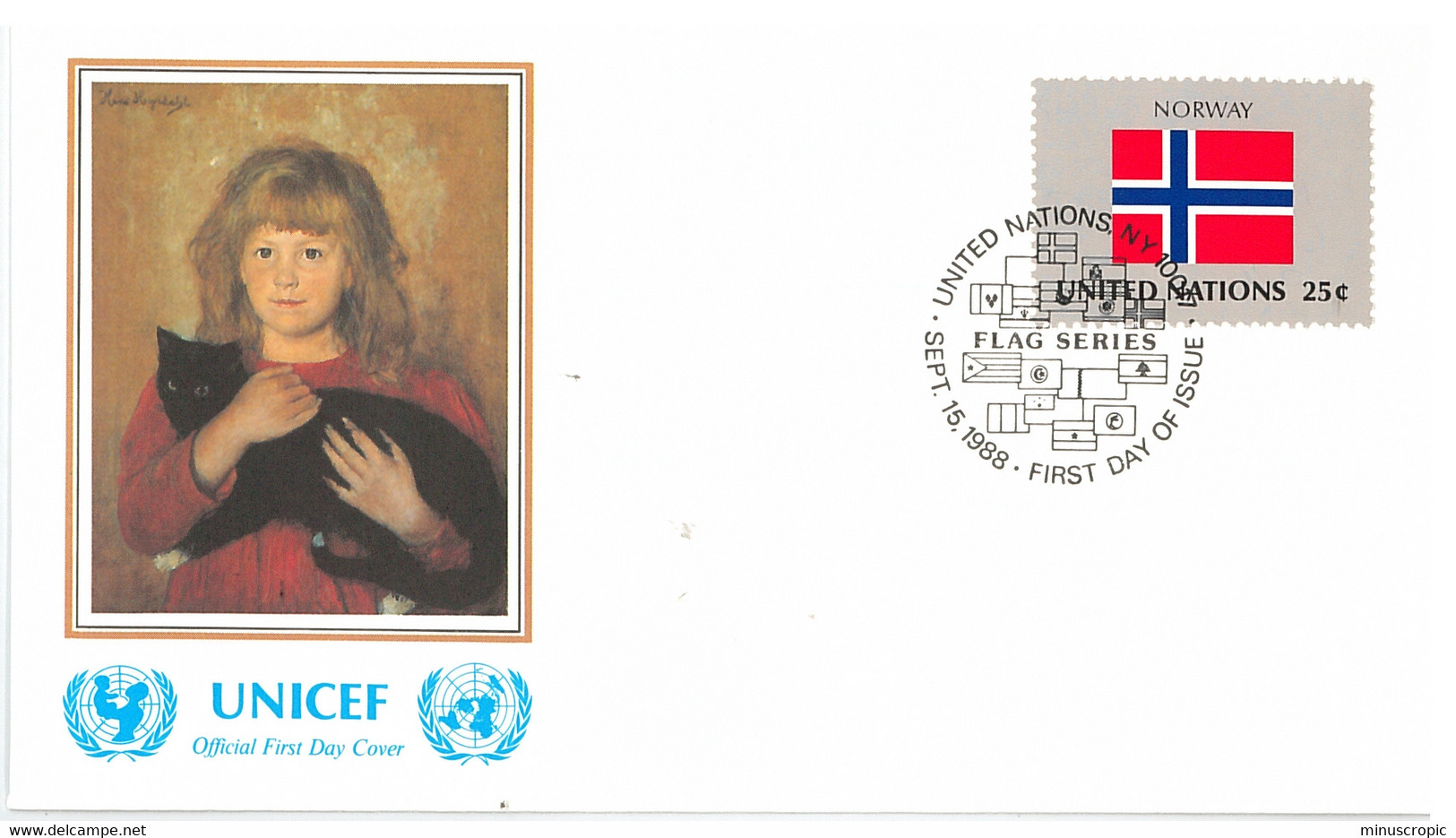 Enveloppe FDC United Nations - UNICEF - Flag Series 9/88 - Norway - 1988 - Briefe U. Dokumente