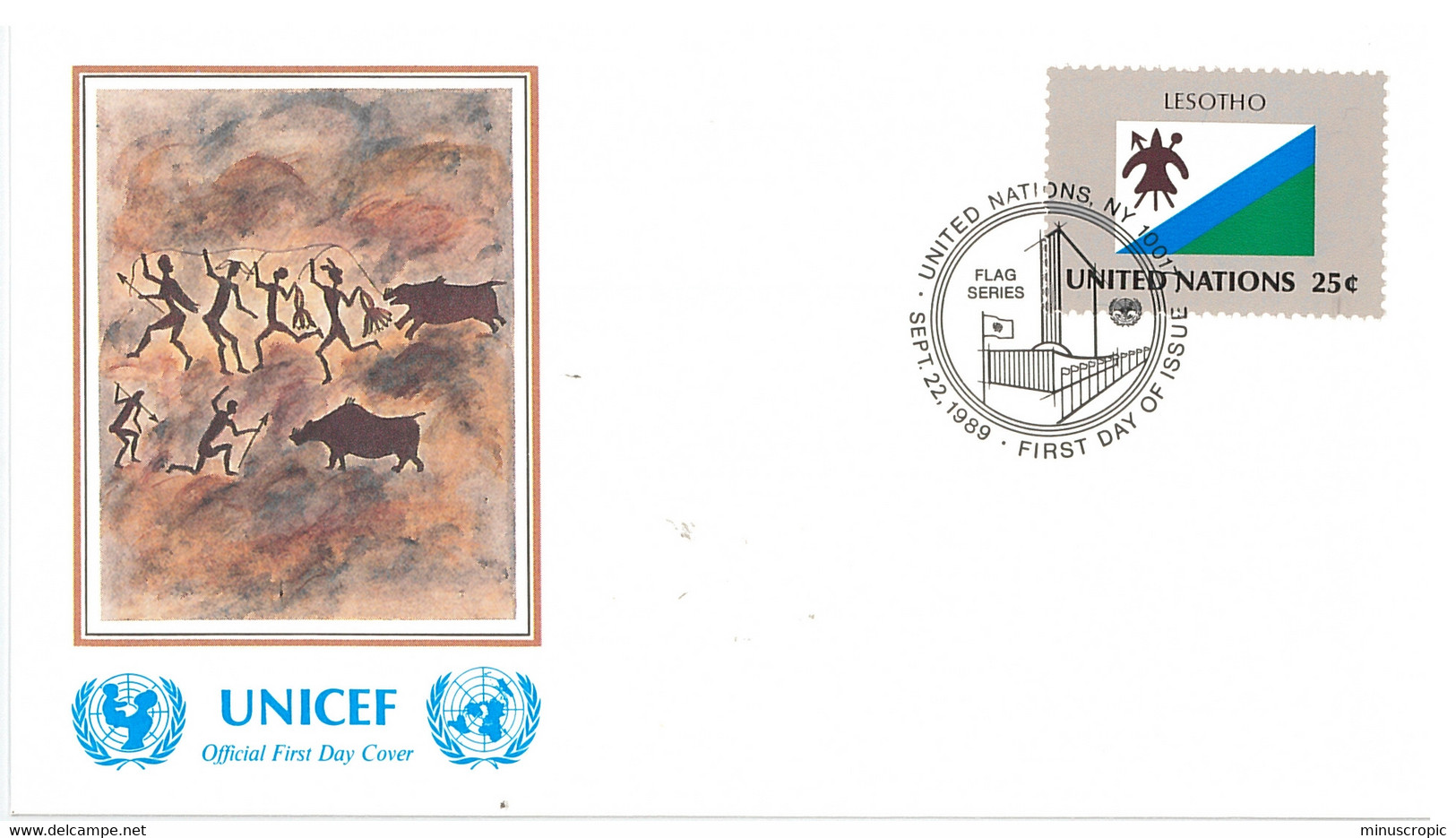 Enveloppe FDC United Nations - UNICEF - Flag Series 9/89 - Lesotho - 1989 - Lettres & Documents